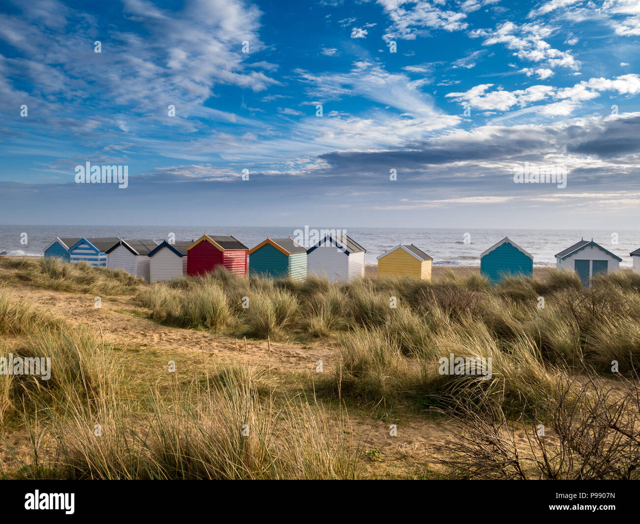 Cabines de plage de Southwold au lever du soleil Banque D'Images