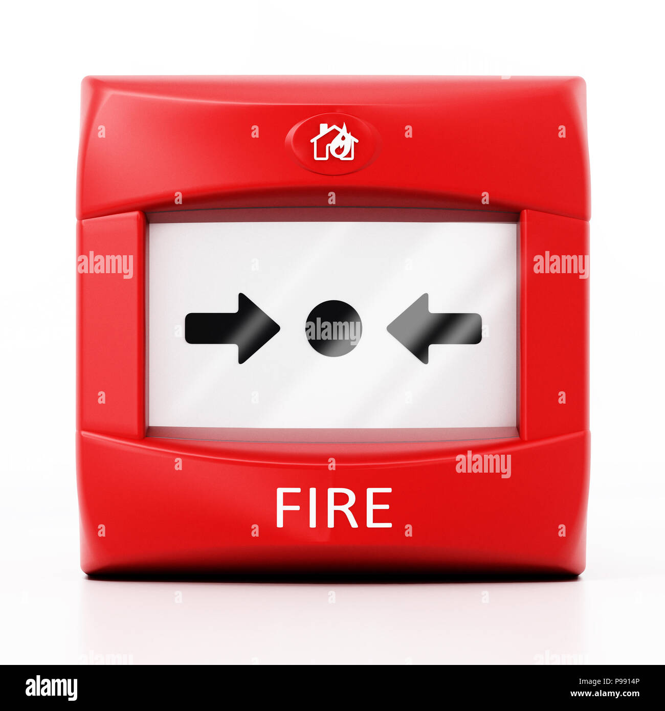 Bouton d'incendie isolé sur fond blanc. 3D illustration. Banque D'Images
