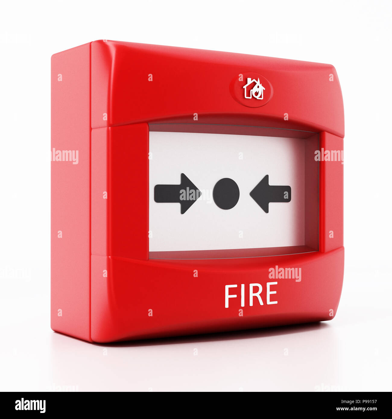 Bouton d'incendie isolé sur fond blanc. 3D illustration. Banque D'Images