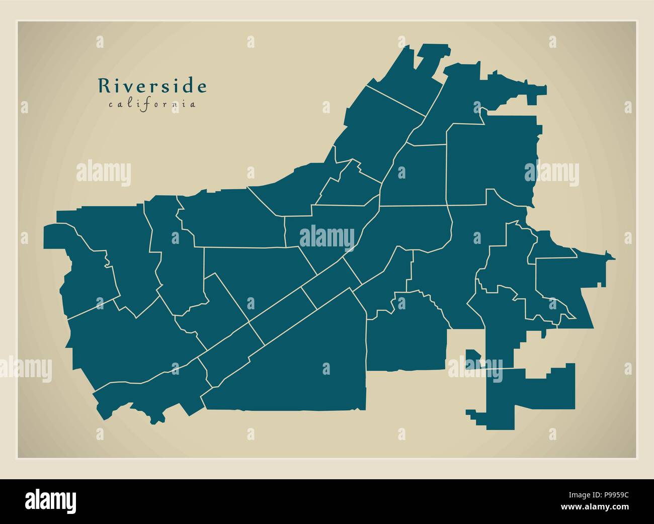 Plan de la ville moderne - Riverside Californie ville des USA par les quartiers Illustration de Vecteur