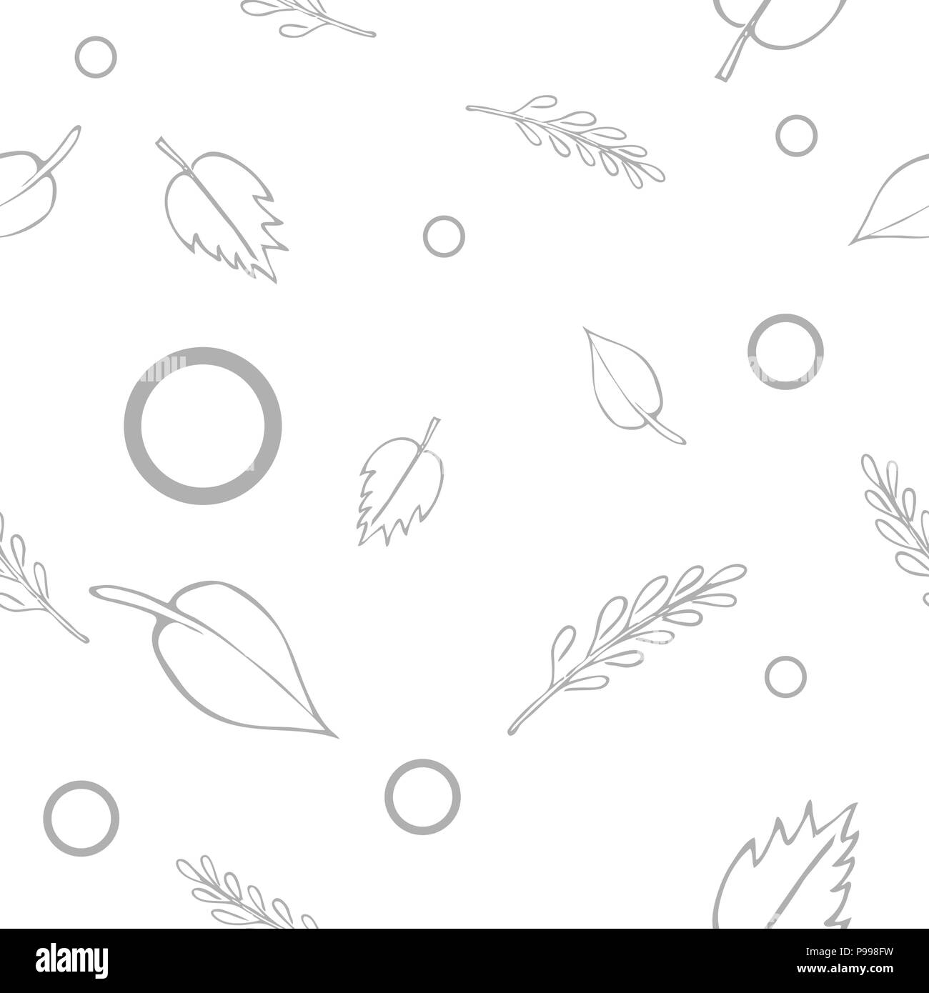 Noir et blanc modèle vectoriel continu avec différents types de feuilles. Illustration de Vecteur