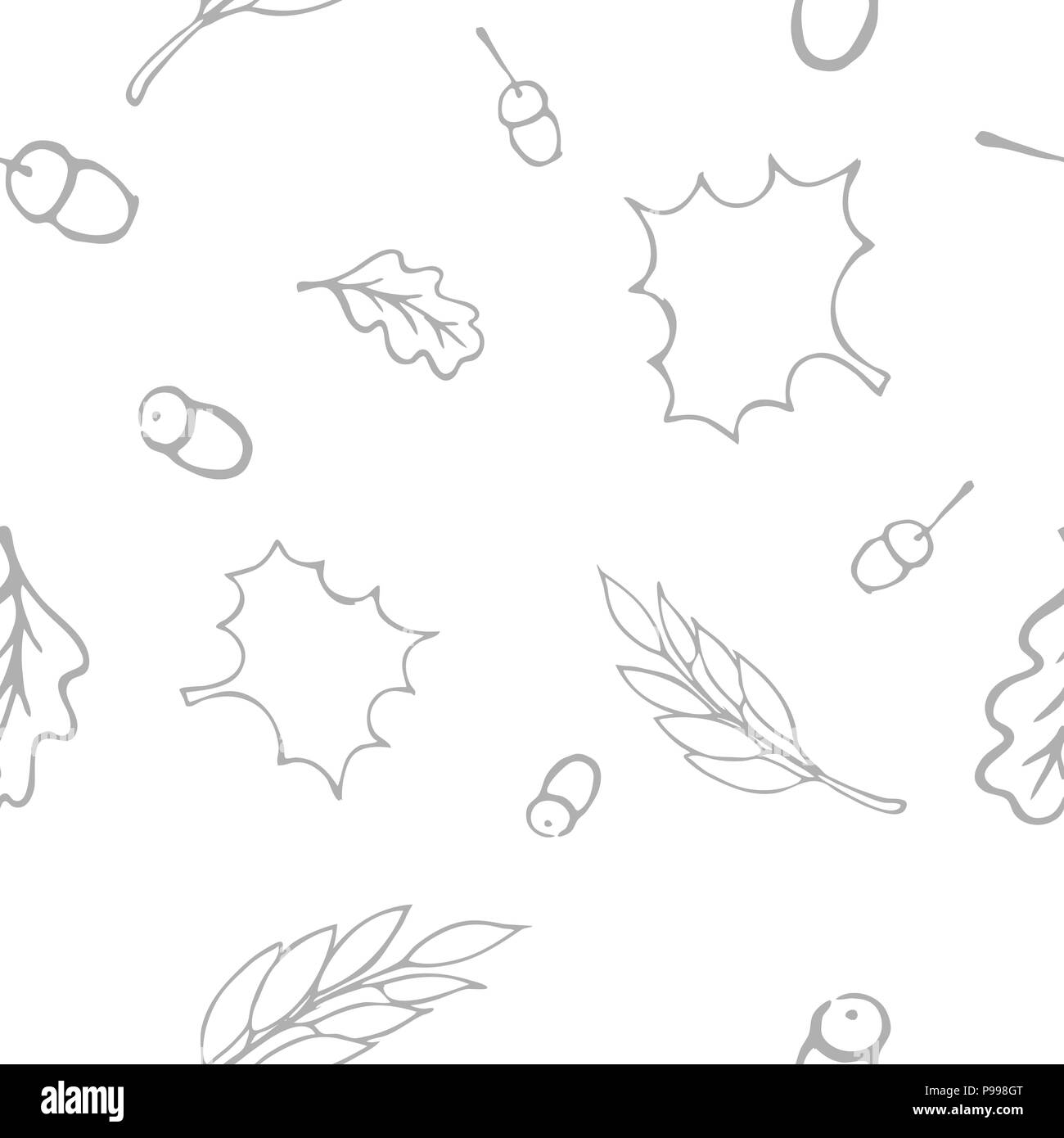 Style automne modèle vectoriel continu monochrome avec des feuilles et des glands. Illustration de Vecteur