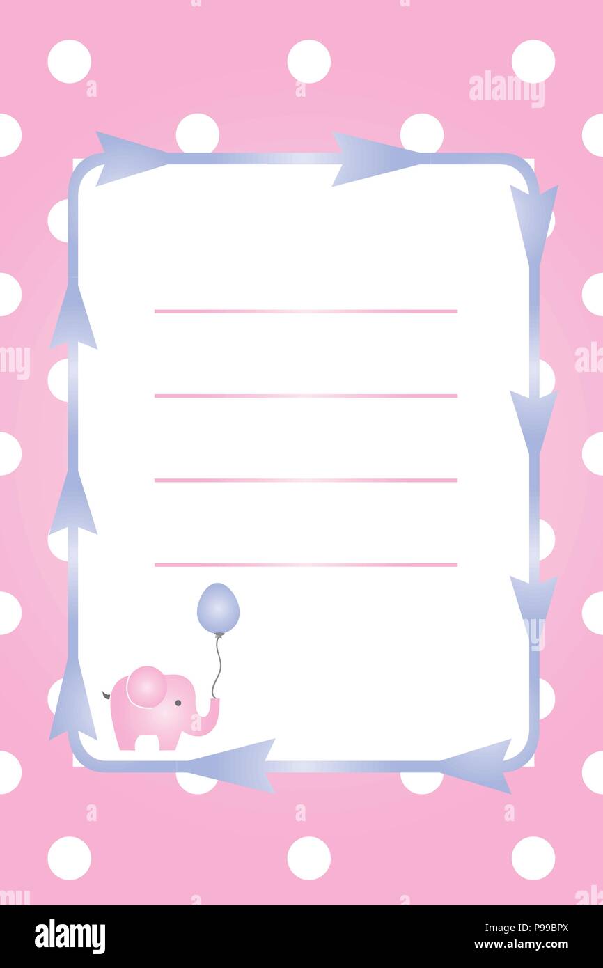 Carte fille de bébé - bébé douche partie - invitation - invitation baptême avec l'éléphant rose Illustration de Vecteur