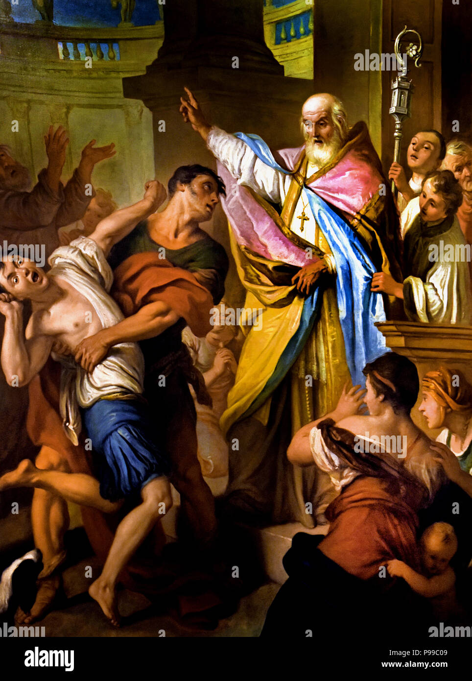 Sant'Ubaldo vescovo libera un osesso - Sant'Ubaldo évêque libère un dare par Pietro Antonio Rotari ( 1707 - 1762) peintre italien de la période baroque. L'Italie, l'italien. Banque D'Images