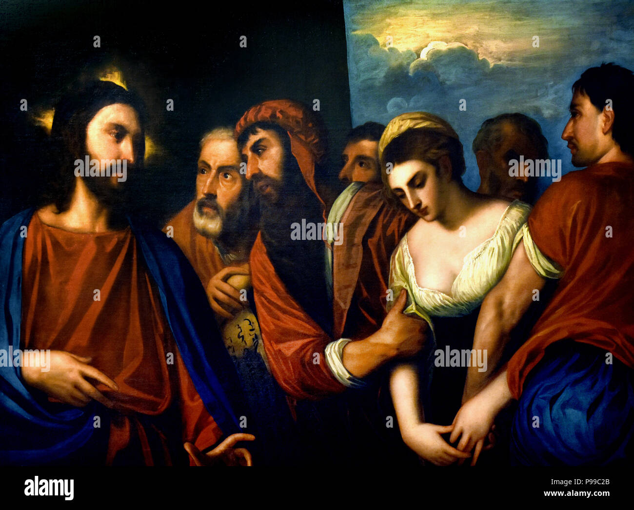 L'adultera portata davanti a Cristo - La femme adultère portées devant le Christ par Padovanino ou Varotari Alessandro Leone ( 1588 - 1649), peintre de la fin-début-Baroque et maniériste de l'école vénitienne, l'Italie, l'italien Banque D'Images