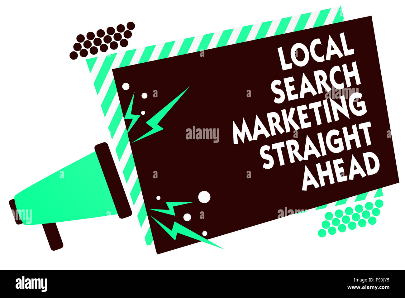 L'écriture de texte Word Search Marketing Local droit devant. Concept d'affaires pour répondre à quelqu'un à propos de destination mégaphone bande verte haut-parleur Banque D'Images