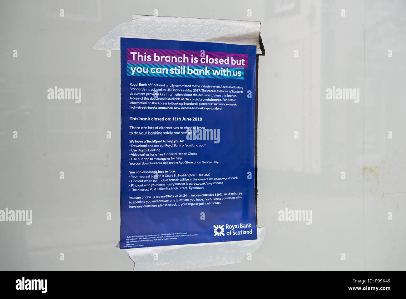 Avis clients disent que cette succursale de la Banque Royale d'Écosse est maintenant fermé, England UK Banque D'Images