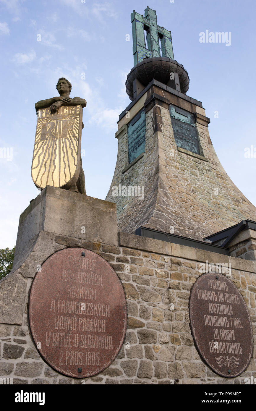 Le cairn de Peace Memorial (République tchèque : Mohyla miru), construit pour honorer les victimes de la bataille victorieuse de Napoléon près d'Austerlitz (Slavkov), République Tchèque Banque D'Images