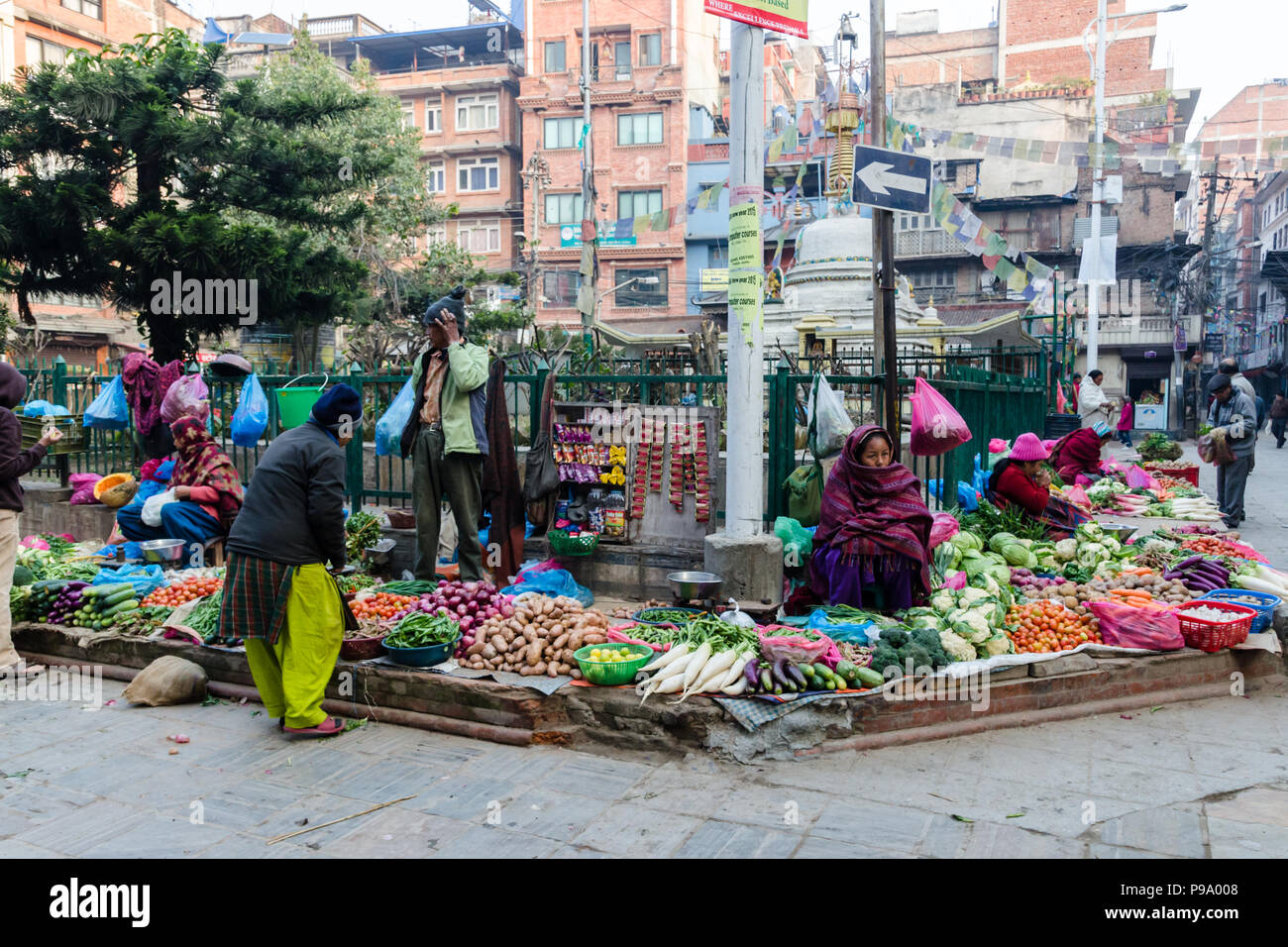 Marché de légumes locaux dans Thahity Chowk, Katmandou, Népal Banque D'Images