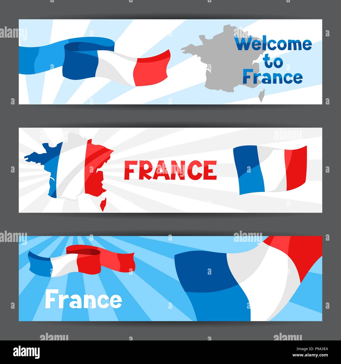 Des bannières avec la carte et drapeau de la France Image Vectorielle ...