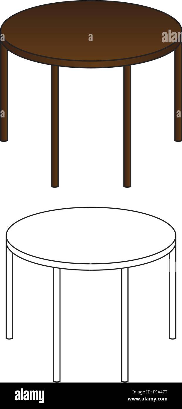 Table ronde en bois et contours isolé sur fond blanc. Vector Illustration Illustration de Vecteur