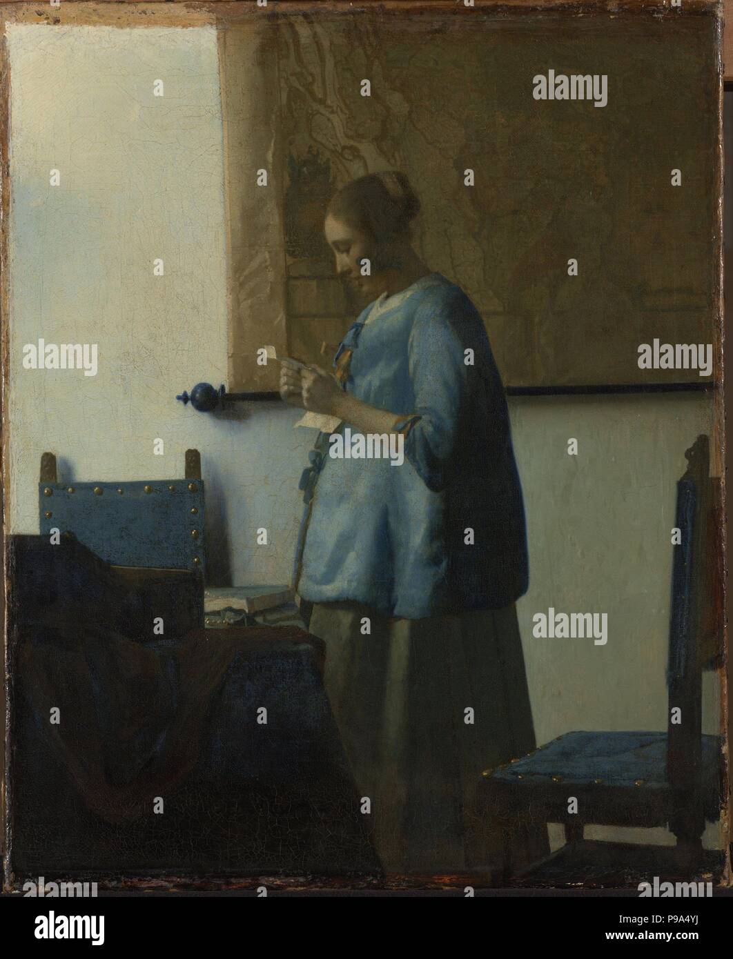 La femme en bleu lisant une lettre. Musée : Rijksmuseum, Amsterdam. Banque D'Images