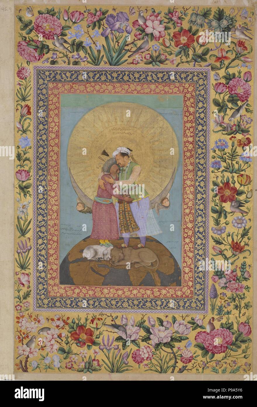 Jahangir's Dream. Abbas I, Shah de Perse (à gauche) et Jahangir, empereur de l'Inde. Musée : Freer Gallery of Art, Washington, D. C. Banque D'Images