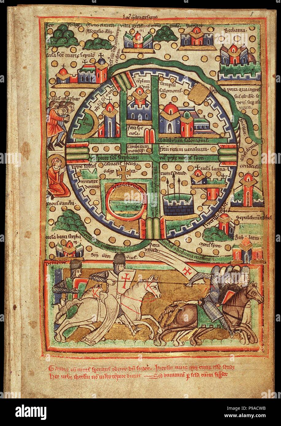 Plan de Jérusalem. Psautier fragment. Musée : Koninklijke Bibliotheek, La Haye. Banque D'Images