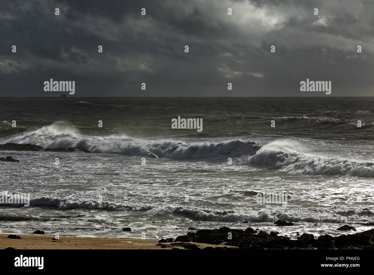 Seascape couvert vent avant la pluie et d'orage Banque D'Images