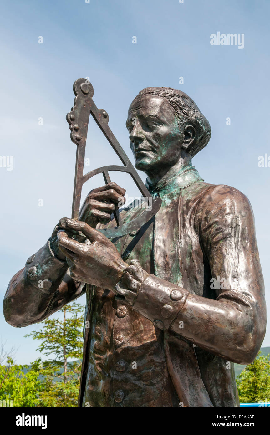Une statue du capitaine James Cook à Corner Brook commémore son inventaire de la côte de Terre-Neuve de 1763 à 1767. Banque D'Images