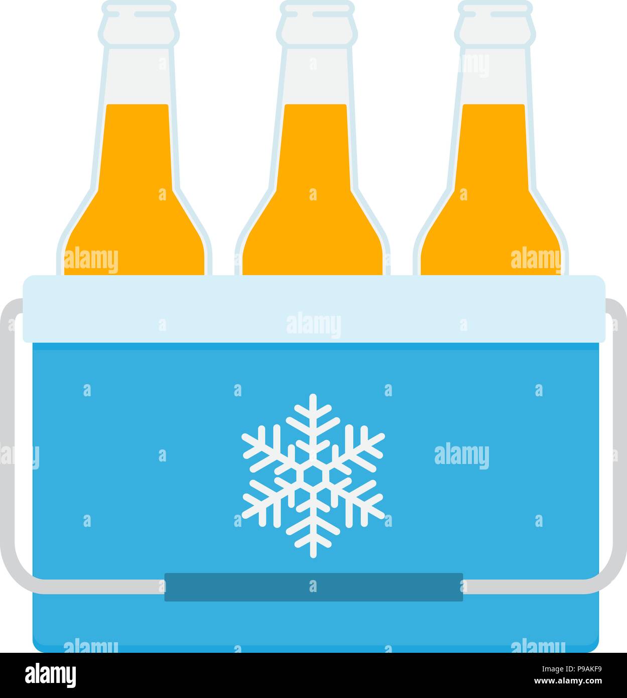 Congélateur-sac dans la couleur bleue. Sac refroidisseur avec des bouteilles de bière. Glacière portative icône. Vector illustration isolé sur fond blanc. Illustration de Vecteur