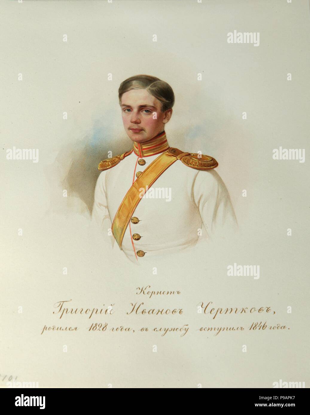 Portrait de Grigori Ivanovitch Chertkov (1828-1884) (tiré de l'Album de la cavalerie de la garde impériale). Musée : Institut de la littérature russe (Pushkin-House IRLI), Saint-Pétersbourg. Banque D'Images