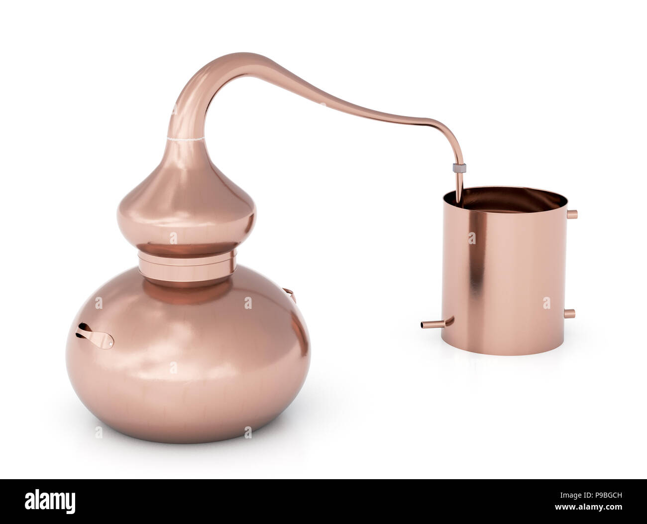 Le cuivre Vintage home pot ou encore de distillation alembic isolé sur fond blanc.  : Chemin de détourage. 3D render Banque D'Images