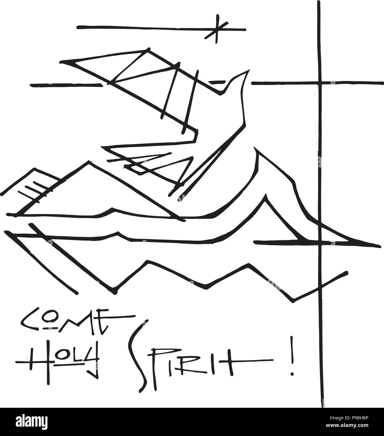 Illustration à la main ou d'un dessin d'un symbole religieux de l'Esprit Saint et une phrase Illustration de Vecteur