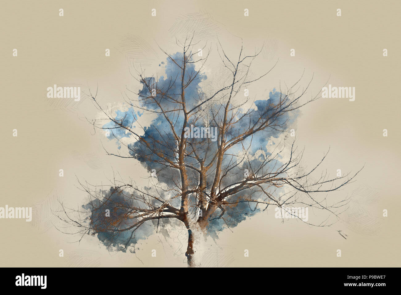 Arbre Abstrait Paysage Champ Et Sur L Illustration A L Aquarelle Peinture Arriere Plan Photo Stock Alamy