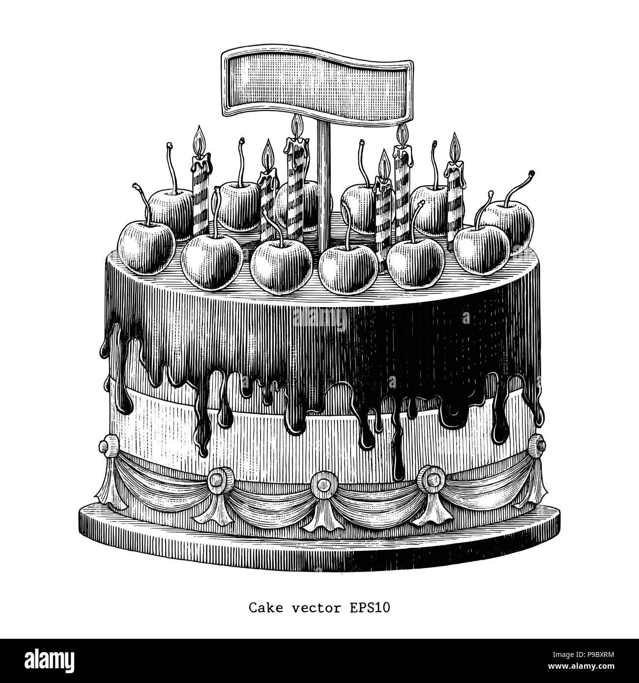 Cake dessin à la main vintage clip art isolé sur fond blanc Illustration de Vecteur