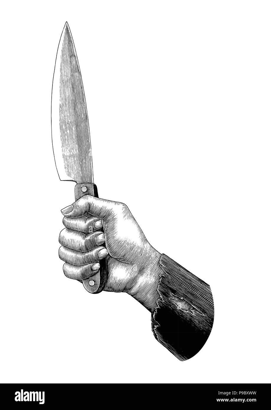 Main tenant le couteau illustration vintage clip art isolé sur fond blanc Illustration de Vecteur