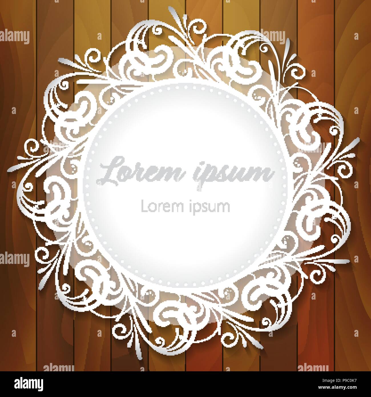 Motif dentelle blanc rond sur fond de bois Illustration de Vecteur