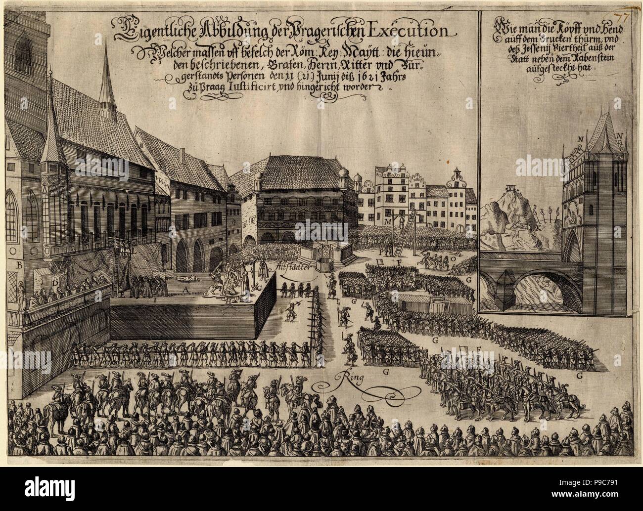 Exécution de 27 chefs protestants sur la place de la Vieille Ville à Prague, le 21 juin 1621. Musée : collection privée. Banque D'Images