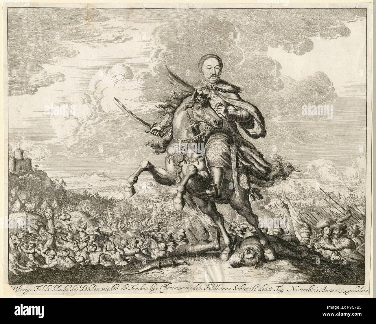 Le roi Jean III Sobieski à la bataille de Khotin le 11 novembre 1673. Musée : collection privée. Banque D'Images