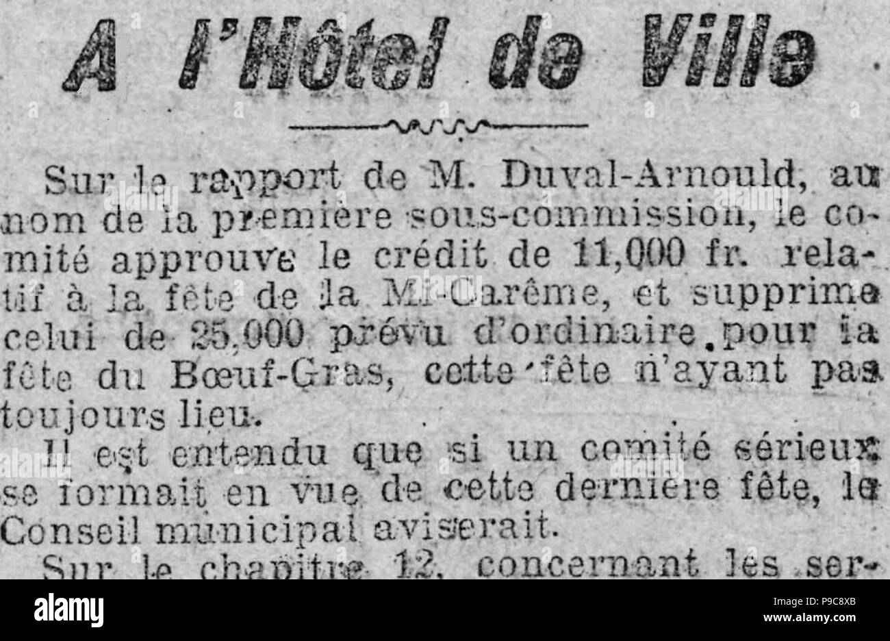 A l'Hôtel de Ville - 14 décembre 1900 - Le Journal - Page 2 - 6ème colonne. Banque D'Images