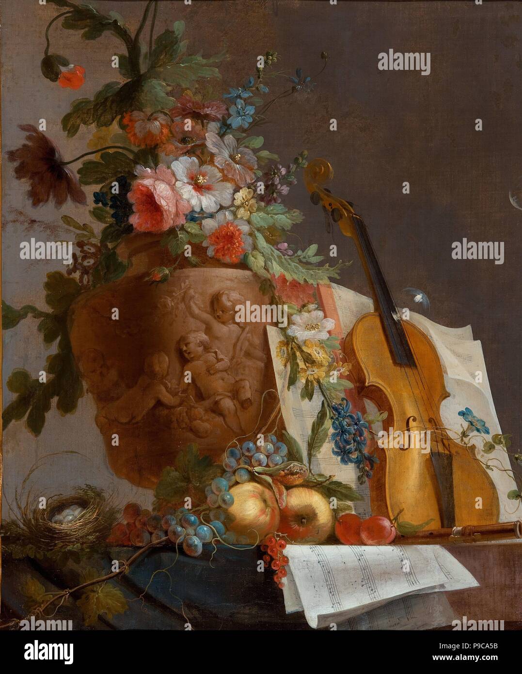 Nature morte avec fleurs et un violon. Musée : Musée des beaux-arts de l'Australie du Sud. Banque D'Images