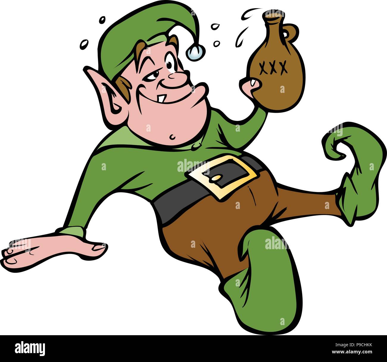 Cartoon vector illustration d'un elfe ivre avec Moonshine Illustration de Vecteur