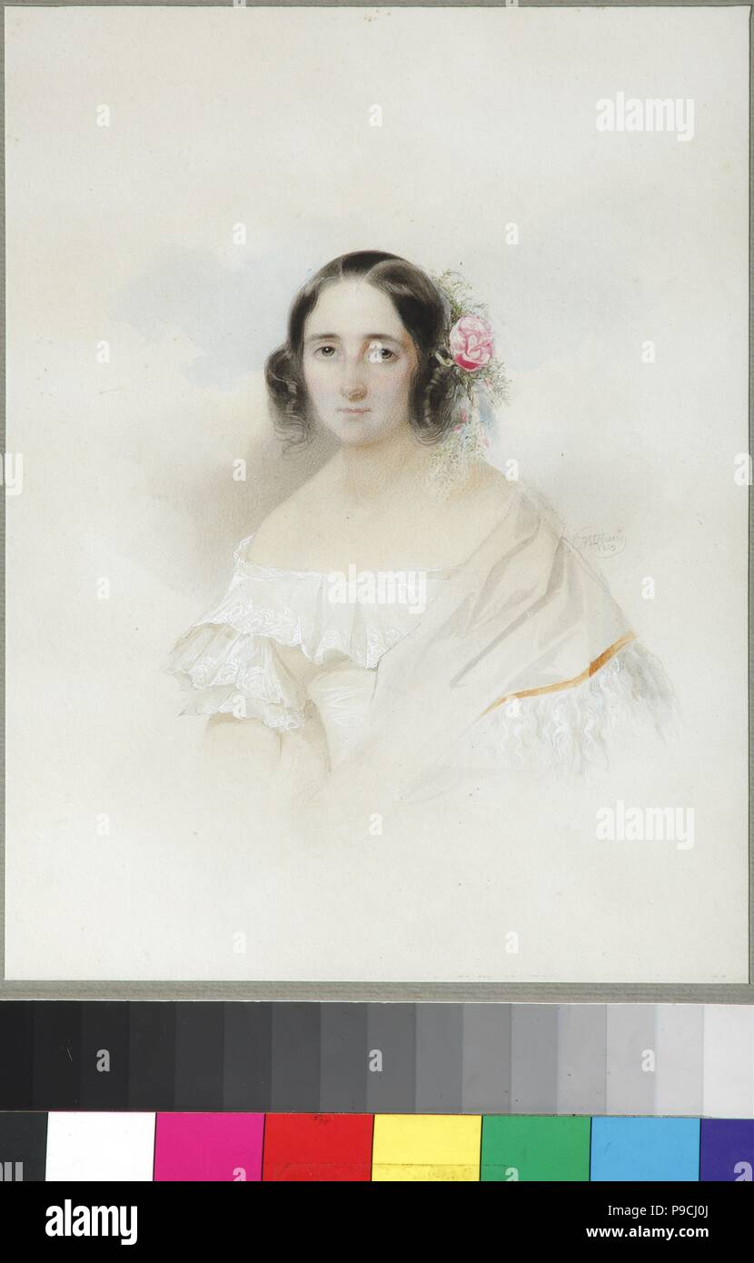 Portrait d'Anna Alexeïevna Olenina (1808-1888). Musée : Musée de l'état de A. S. Pouchkine, Moscou. Banque D'Images