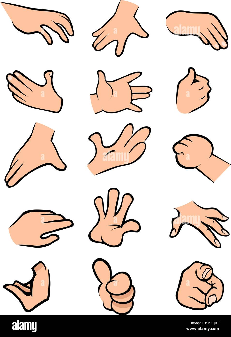 Cartoon vector illustration d'une collection de mains Illustration de Vecteur