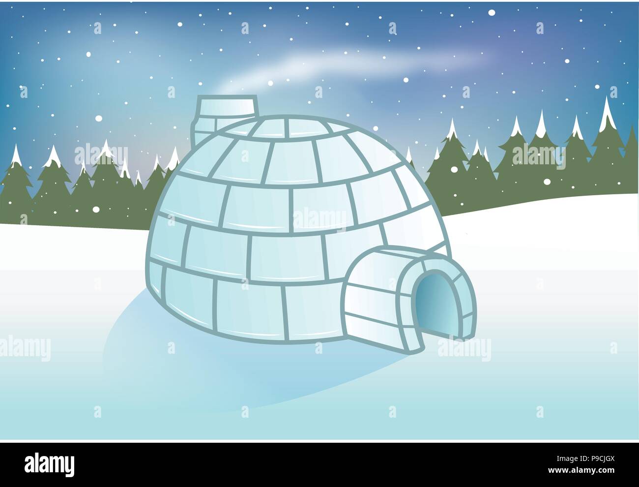 Cartoon vector illustration d'un igloo fond neigeux Illustration de Vecteur