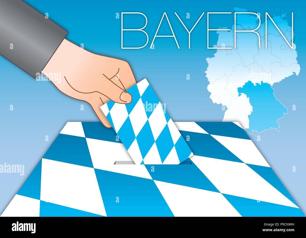 Bavière Bayern urne de vote avec le drapeau et les symboles Illustration de Vecteur