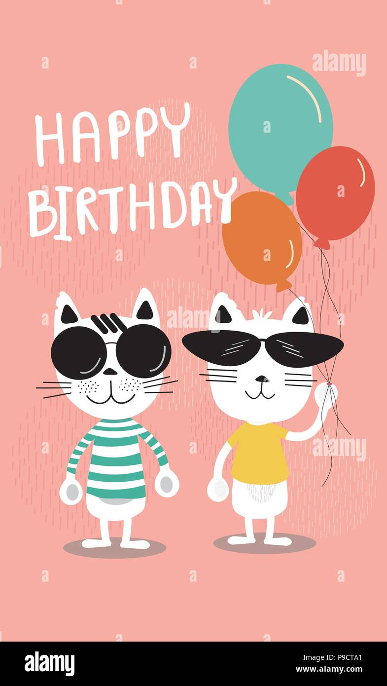 Cute Cartoon Couleur Pastel Carte D Anniversaire Drole De Chats Dans Des Lunettes De Soleil Et Holding Balloons Image Vectorielle Stock Alamy Cute Cartoon Couleur Pastel Carte D Anniversaire Drole De Chats Dans Des Lunettes De Soleil Et Holding Balloons Image Vectorielle Stock Alamy