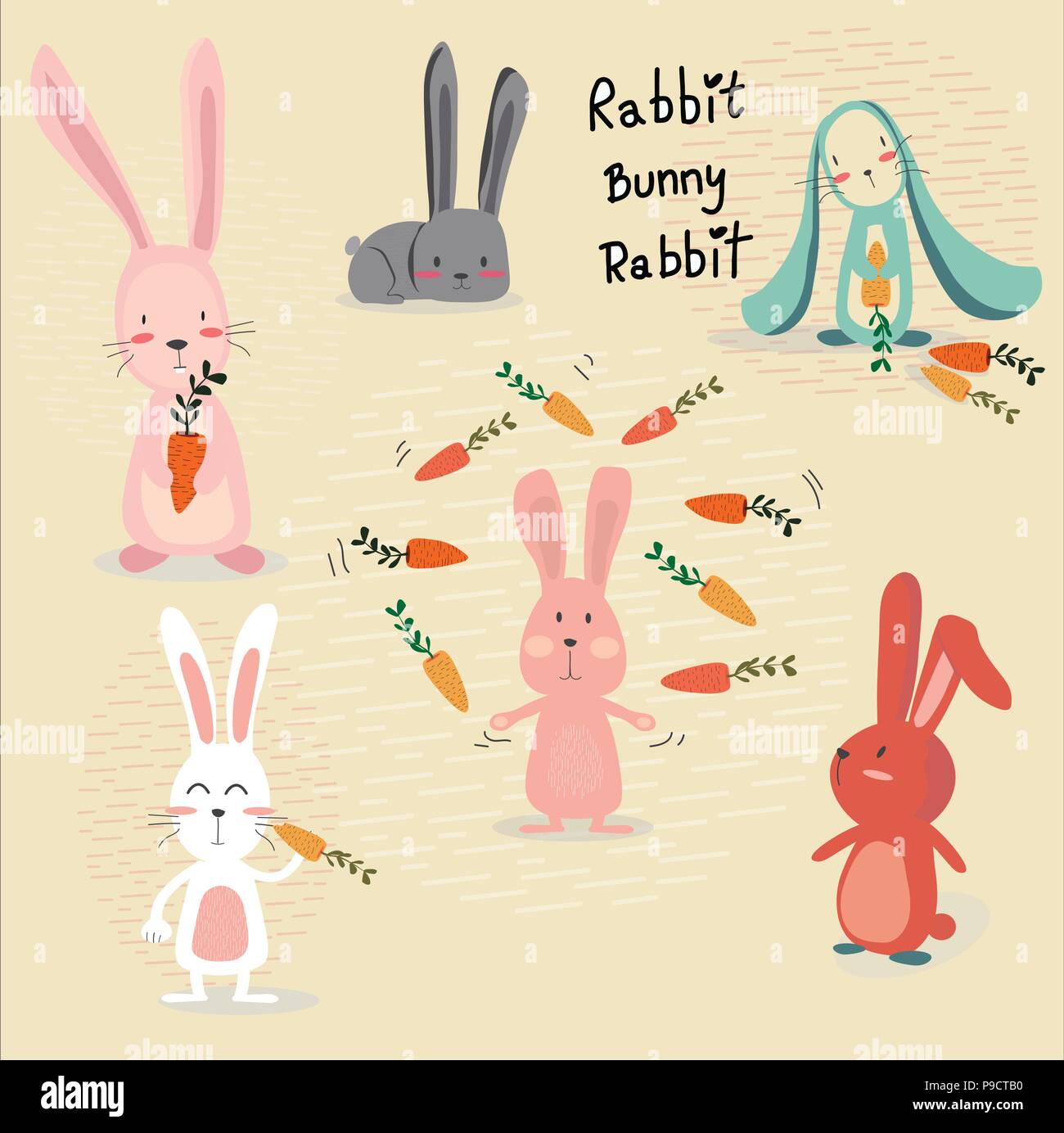 Collection De Dessins Animes Dessin Main Lapin Mignon Image Vectorielle Stock Alamy