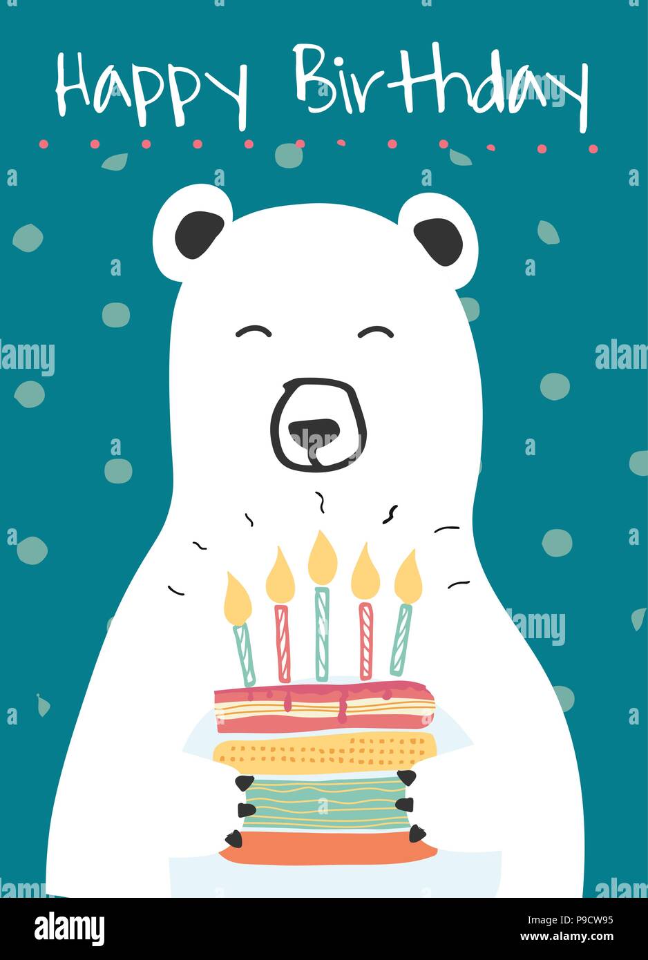 L Ours Blanc Tenant Un Gateau D Anniversaire Idee Pour Carte D Anniversaire Image Vectorielle Stock Alamy