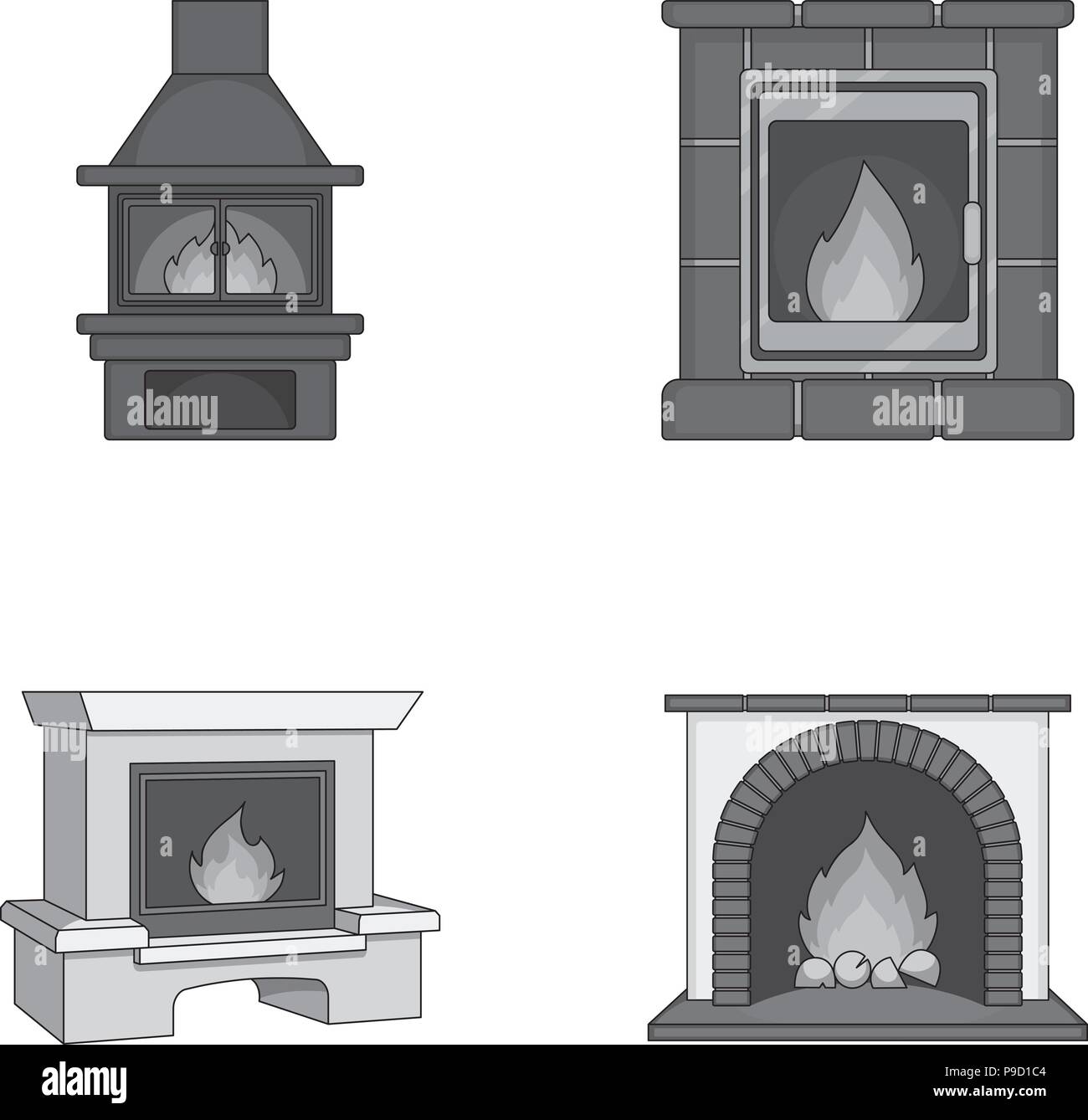 Différents types de foyers mono icônes de collection set design pour la construction d'un foyer.symbole vecteur illustration de stock. Illustration de Vecteur