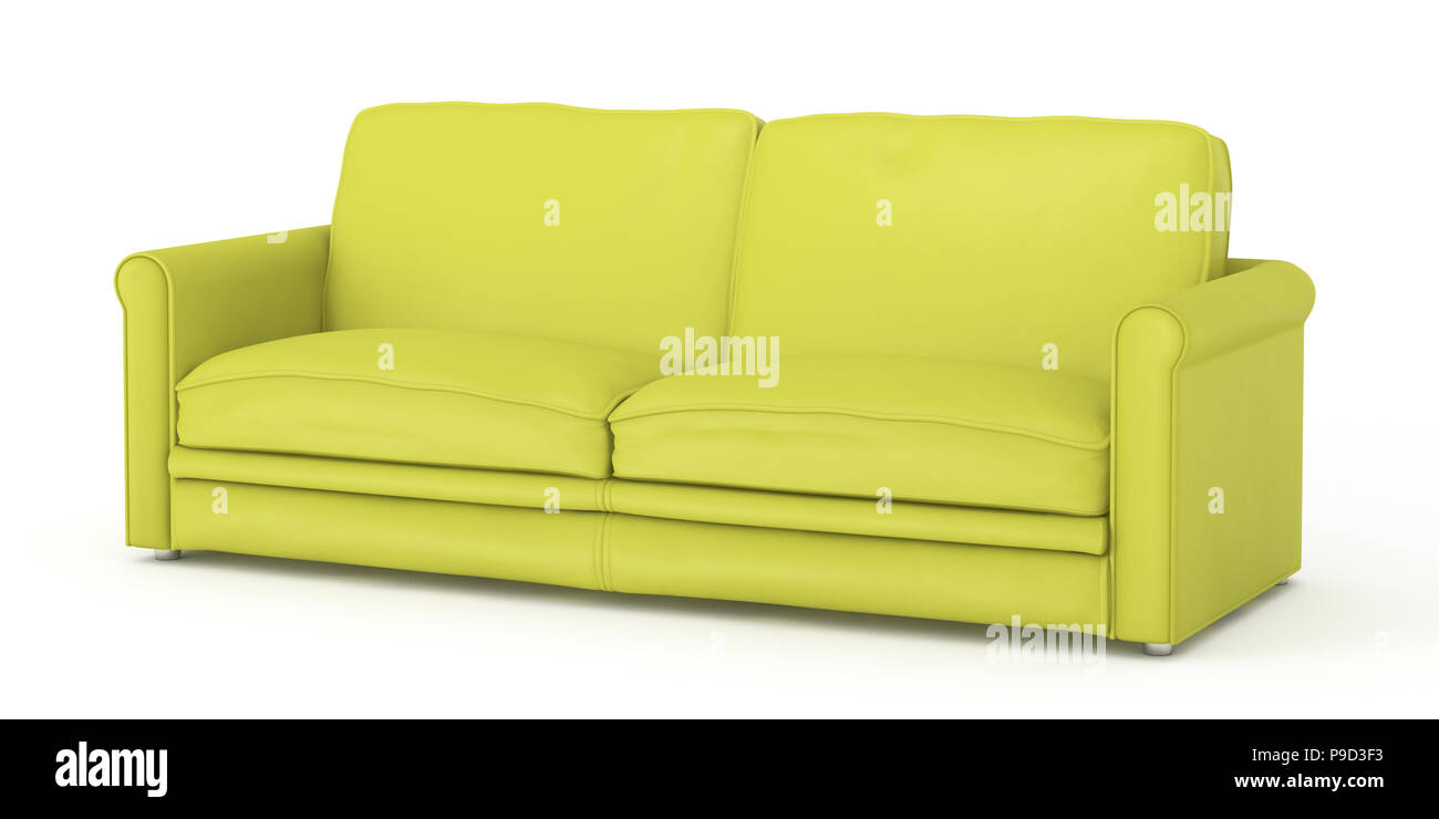 Canapé cuir jaune isolé sur fond blanc chemin de détourage 3d render photo