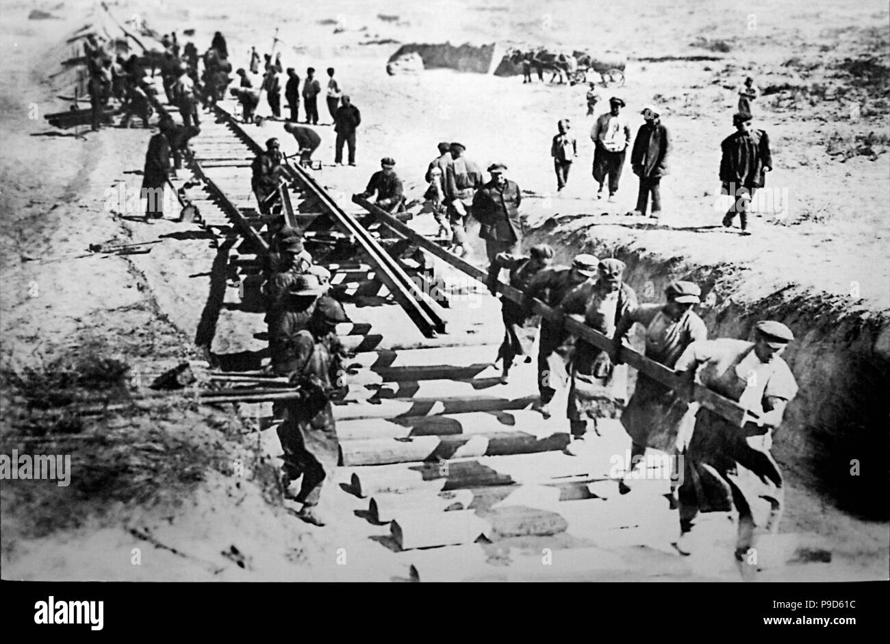 Construction transsibérien. Musée : l'État russe et Film Photo Archive, Moscow. Banque D'Images