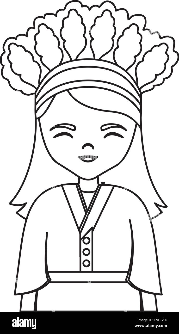 Cartoon girl avec costume traditionnel de Taiwan icône sur fond blanc, vector illustration Illustration de Vecteur