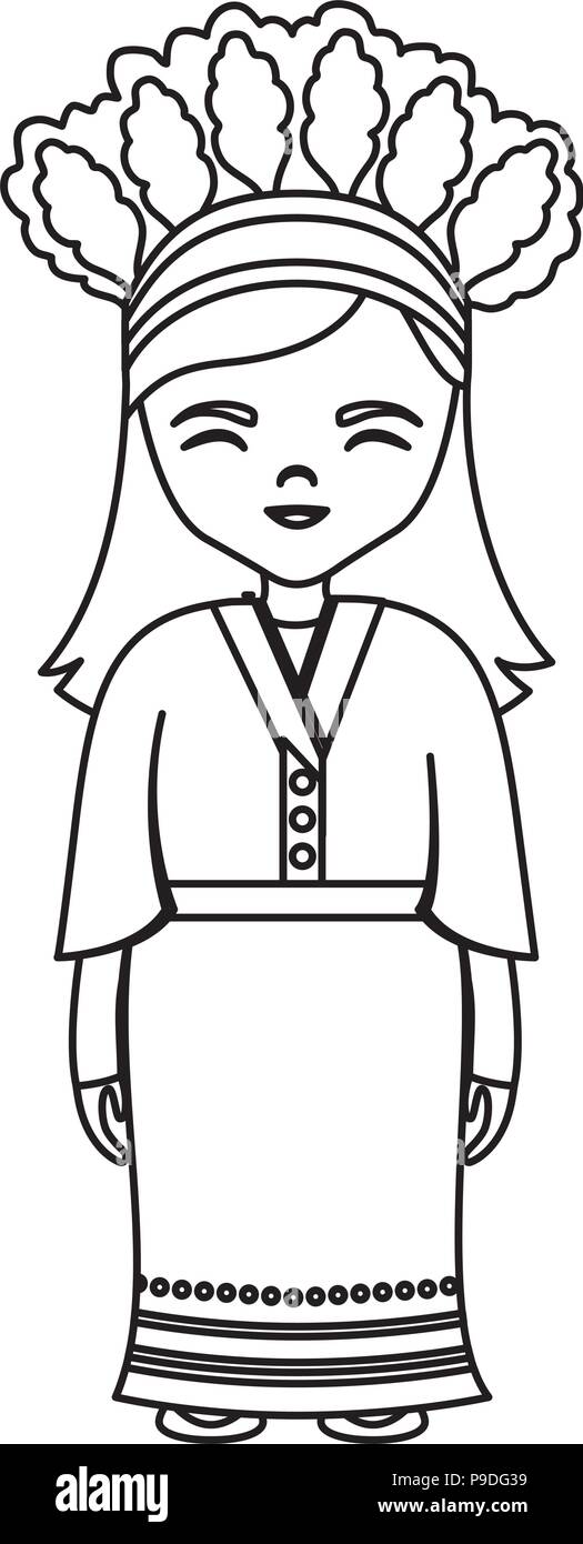 Cartoon girl avec costume traditionnel de Taiwan icône sur fond blanc, vector illustration Illustration de Vecteur