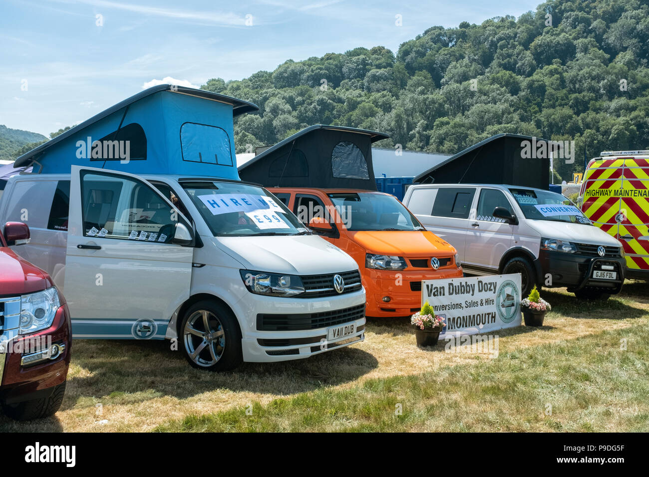 Un camping-car Volkswagen stand à Monmouthshire show, juillet 2018. Banque D'Images