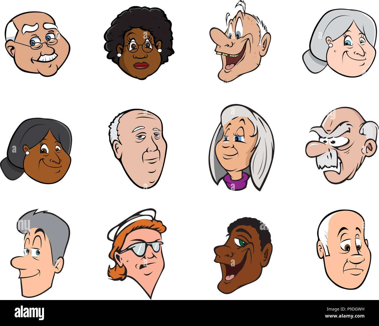 Cartoon vector illustration de vieux visages des gens Illustration de Vecteur