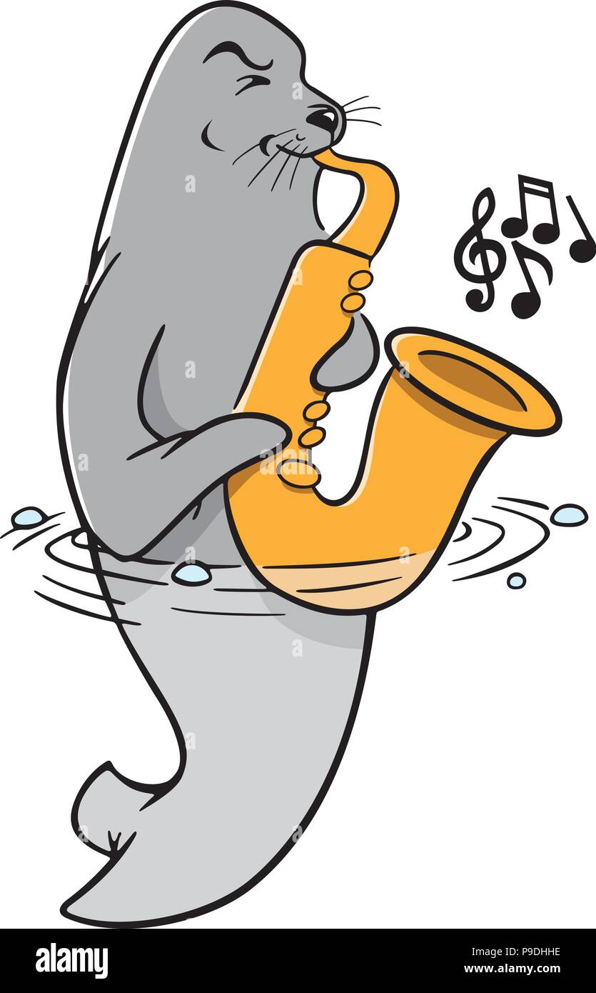 Cartoon vector illustration du saxophoniste seal Illustration de Vecteur