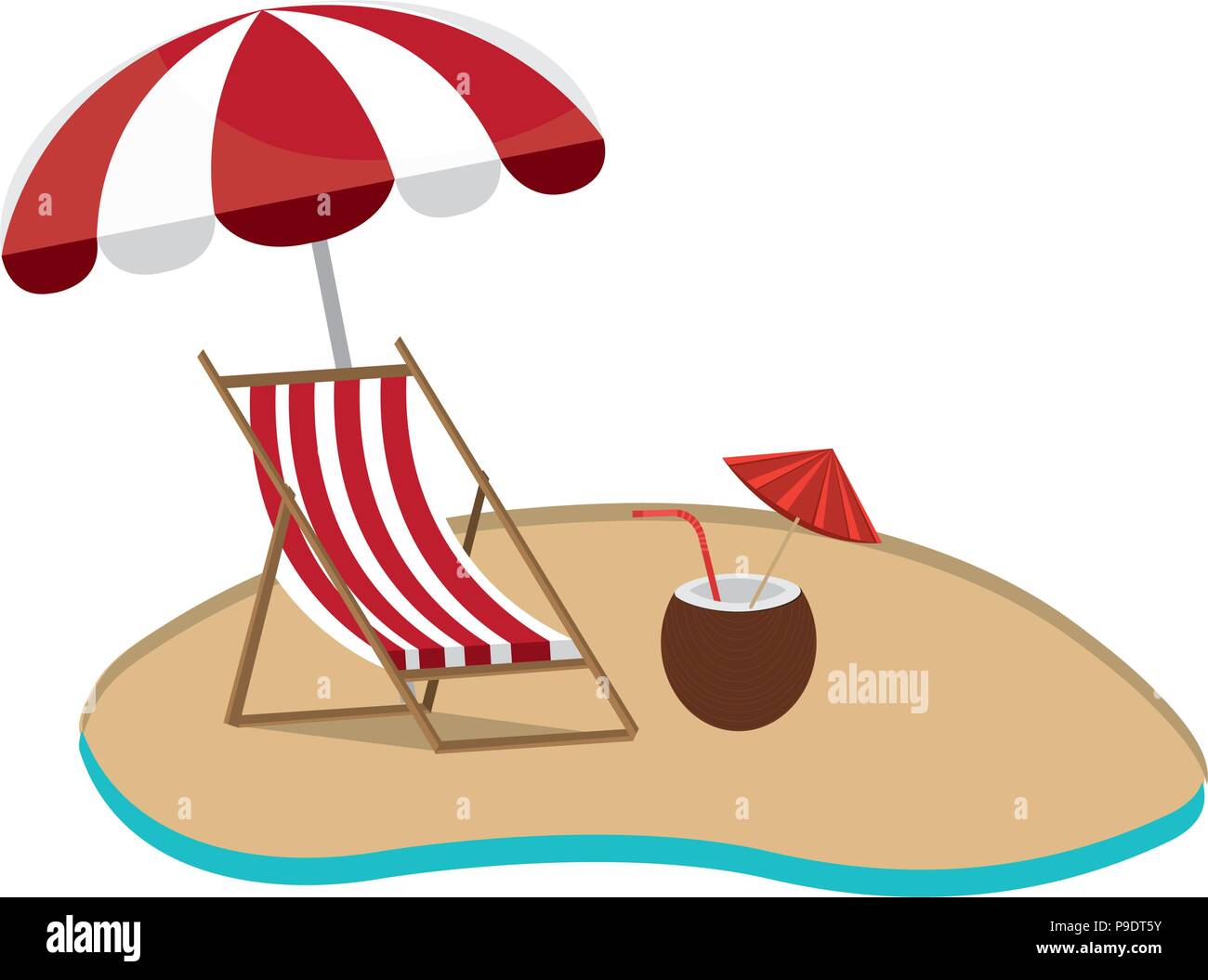 Chaise de plage en bois avec parasol et cocktails de noix vector illustration Illustration de Vecteur