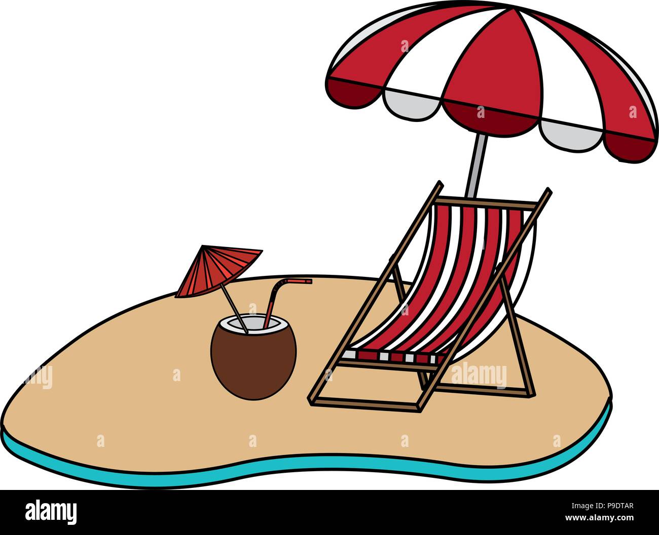 Chaise De Plage En Bois Avec Parasol Et Cocktails De Noix